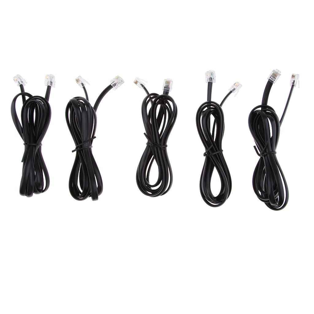 5Pcs 6P6C RJ12 Male to Male Flat Straight Landline Telephone Cable Cord 1.5m