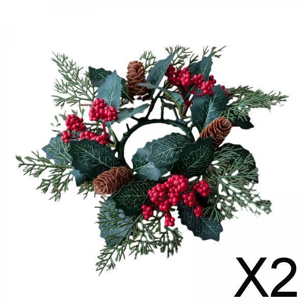 2xBerries Candle Garland Rings 11.02'' Pillar Candle Rings for Bar Wedding red
