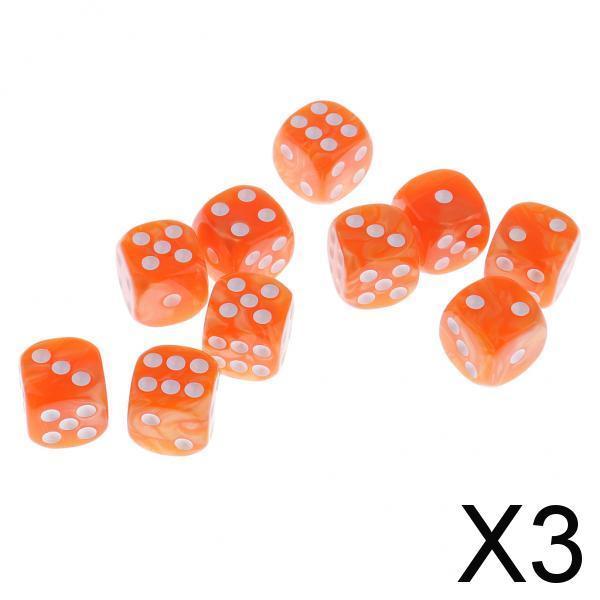 3x10 Pieces Plastic 6-sided Digital Dice D6 for Party Bar Table Game Orange