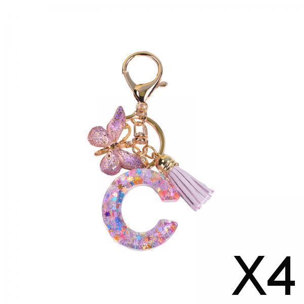 4xResin Keychain Ornaments Girls Women Gifts English Alphabet Keyring Keychain C