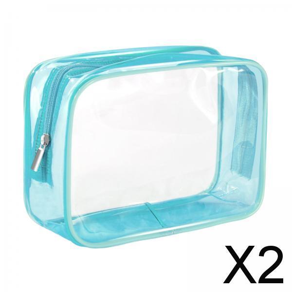 2xWaterproof Toiletry Bag Reusable Holder Container Beach Bag Clear Makeup Bag Blue