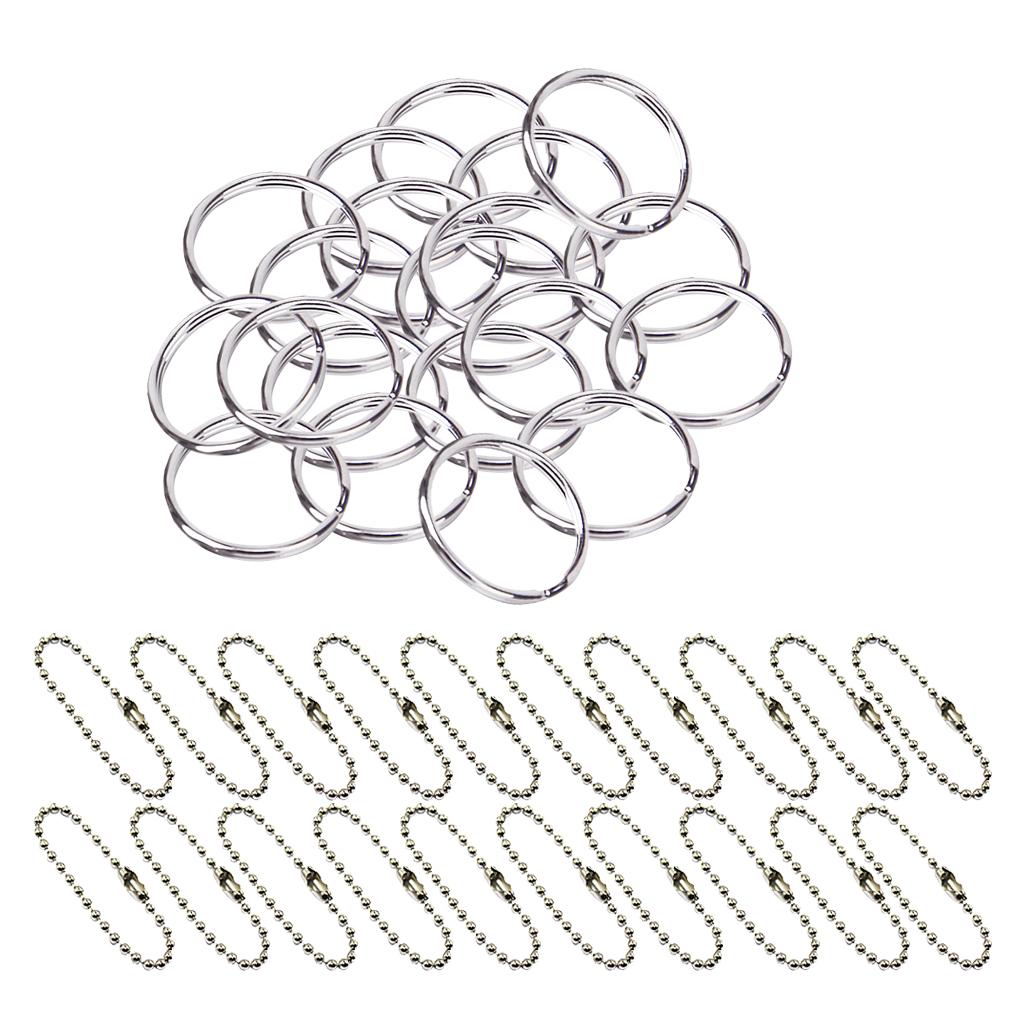 20pcs 10cm Ball Chain+50pcs Split Key Rings 25mm Scrapbooking Key Chains DIY