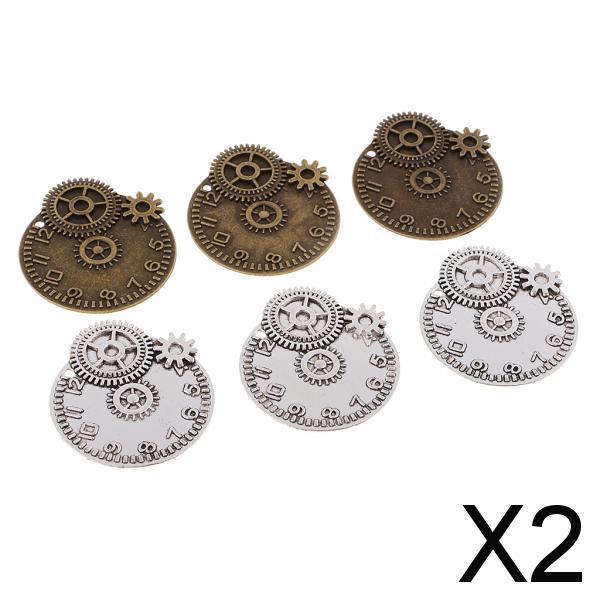 2x6 Pieces Antique Steampunk Gears Charms Clock Watch Wheel Gear for Crafting