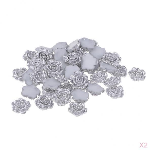 100Pc DIY Silver Resin Flower Flatback Scrapbooking for Phone Craft Applique