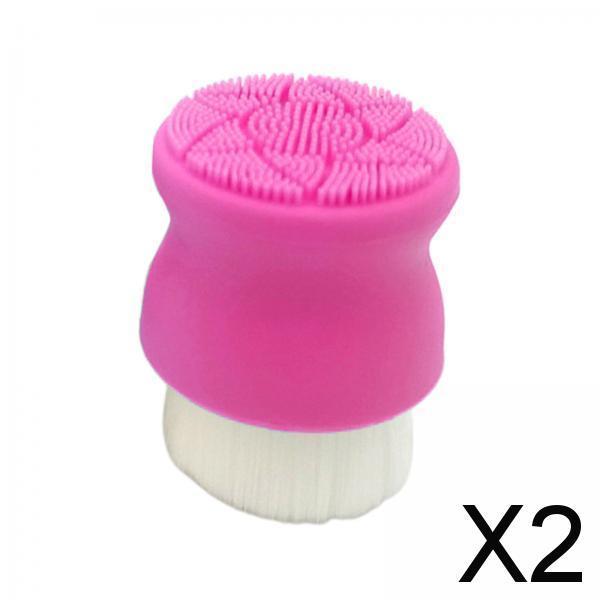 2xManual Face Washing Brush Soft Bristle and Exfoliating Silicone Pad Rose Red