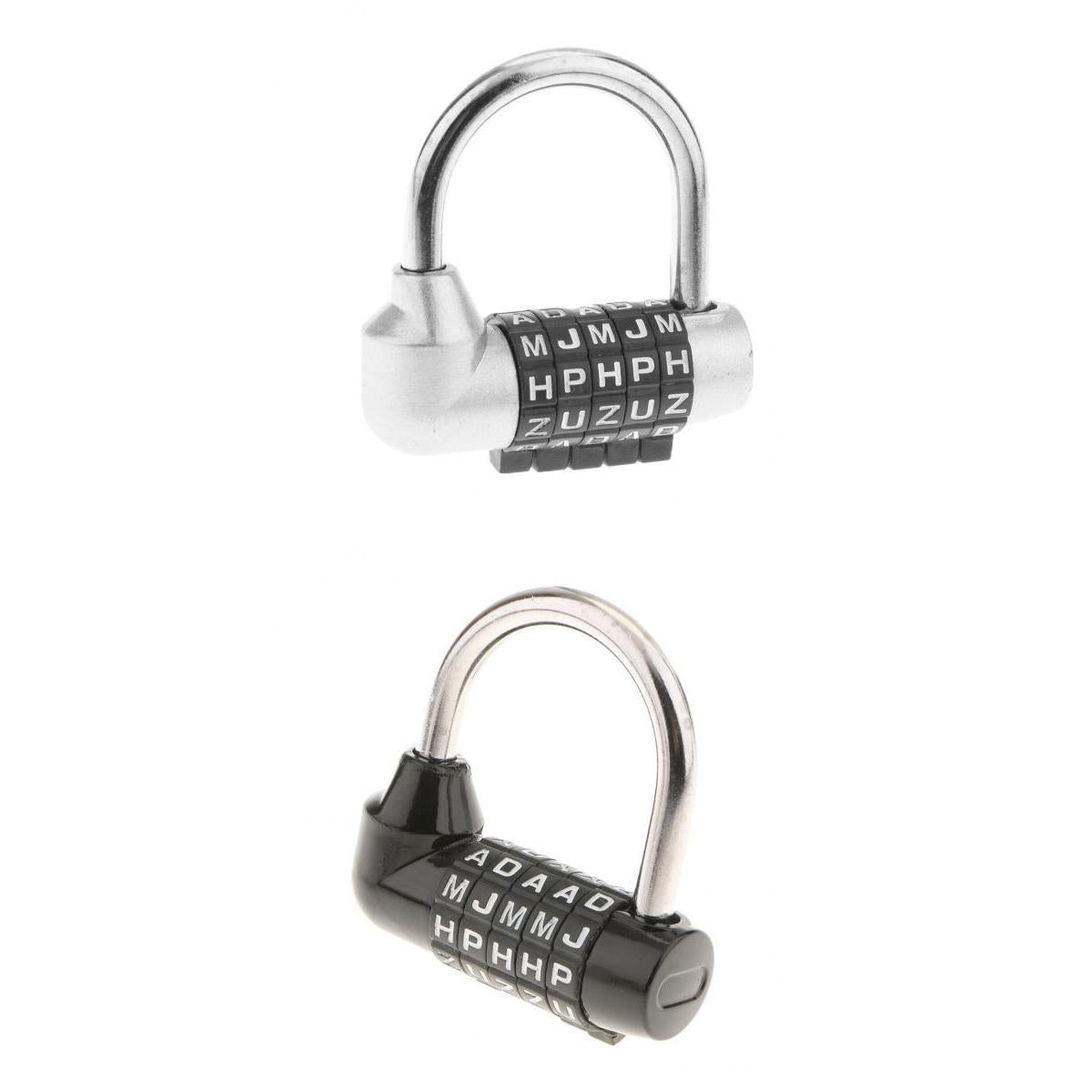 Alloy 5 Dial Letters Combination Padlock Code Password Lock Silver & Black