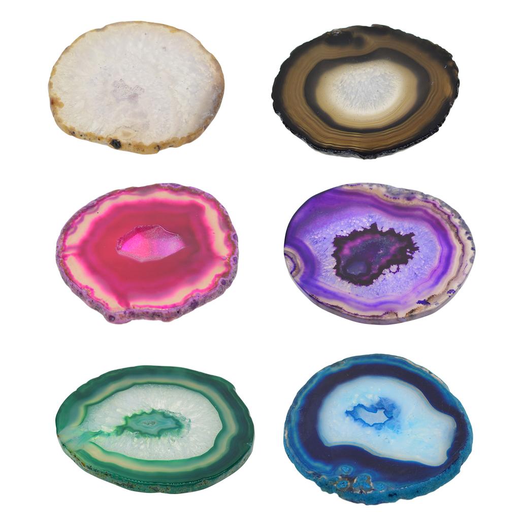 6 Pieces Colorful 80-100mm Agate Quartz Crystal Slices Coaster Home Ornament
