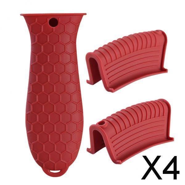 4xSilicone Pot Holder Sleeve Pot Frying Pan Handle Cover Grip Kitchen Red