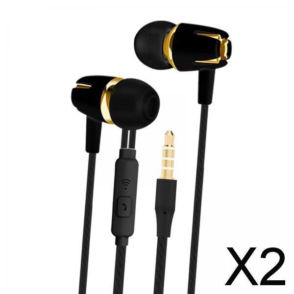 2x3.5mm Wired Headphones Earbud Headset In-Ear Earphone Black Normal