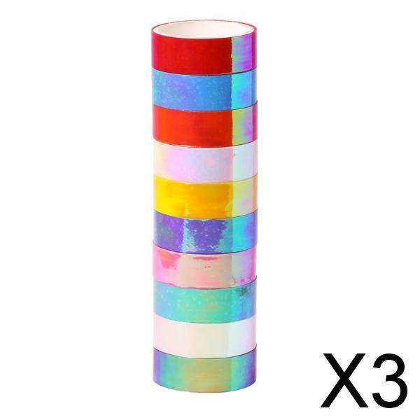 3x10Pc Holographic Washi Masking Tape Rainbow Sticky Adhesive for Scrapbooking