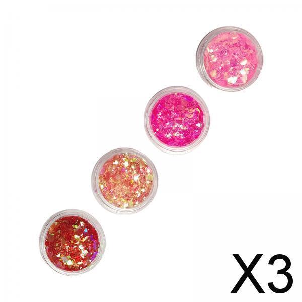 3x4Pcs Sparkle Sequin Flake Chunky Glitter for Nano Tapes Pedicure Phone Cases Style D