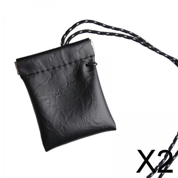 2xHanging Neck Pouch Key Bag Small Wallet Storage Bag for Men Women Earbud Bag Black
