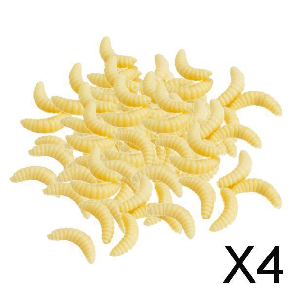 4x100 Pieces/Set Fishing Soft Grub Worm Bread Bug Maggots Lures Baits Beige