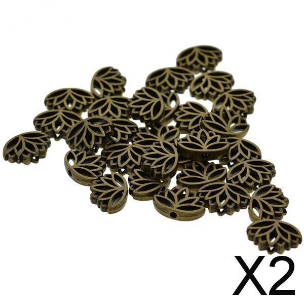2x30x Retro Hollow out buddha yoga lotus flower metal spacer bead Green Bronze