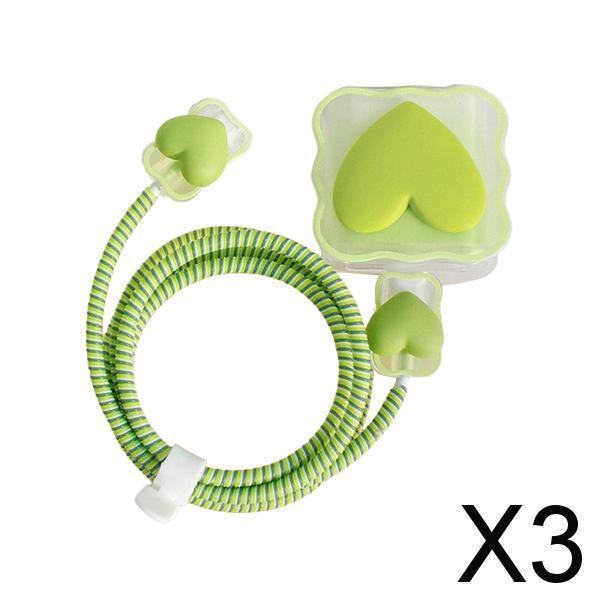 3xChargers Cable Protective Cover 4in1 3D Protective Case for Cell Phone Phone Love Green
