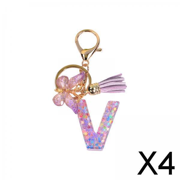 4xResin Keychain Ornaments Girls Women Gifts English Alphabet Keyring Keychain V