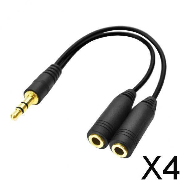 4x3.5mm Stereo Audio Male To 2 Female Y Splitter Cable Adapter For Headset Mic