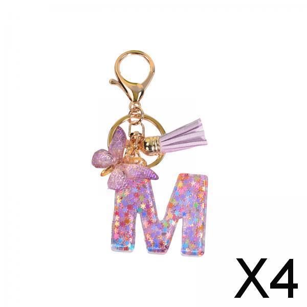 4xResin Keychain Ornaments Girls Women Gifts English Alphabet Keyring Keychain M