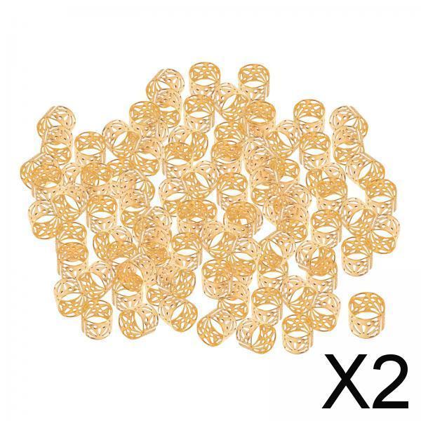 2x100Pcs Dreadlocks Beads Hollow Pattern for Beard Decoration Braids Women Men Golden