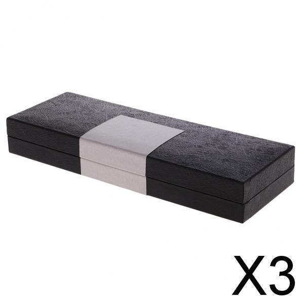 3xHandmade Wooden Hollow Pencil Pen Case Storage Box Organizer Base Gift Black