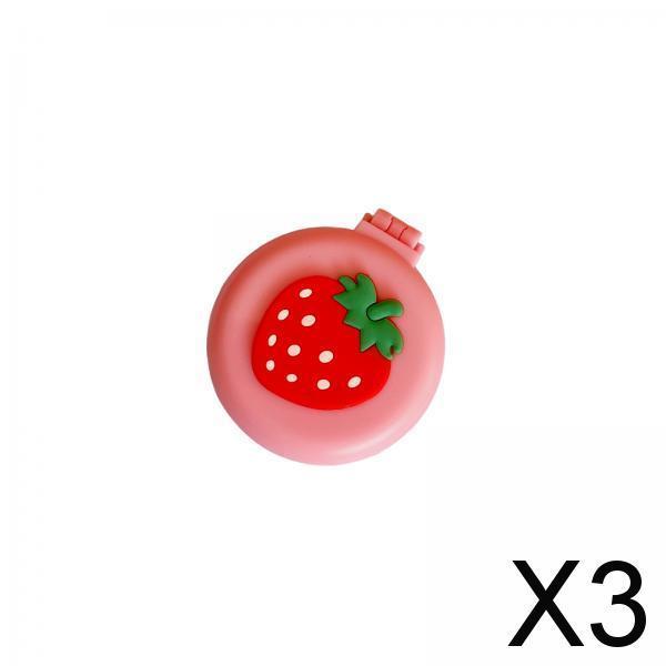 3xSmall Mirror with Brush Portable Travel Mirror Hair Brushes for Girls Adults Pink Strawberry