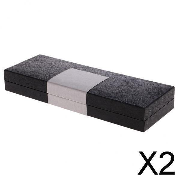 2xHandmade Wooden Hollow Pencil Pen Case Storage Box Organizer Base Gift Black