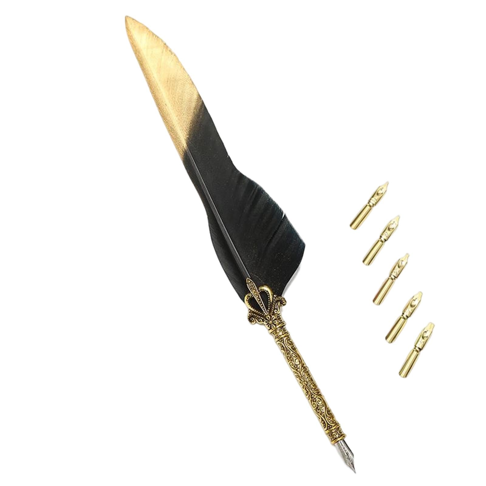 Feather ink Pen Engraved Nib Strong and Sturdy for Decoration Birthday Black