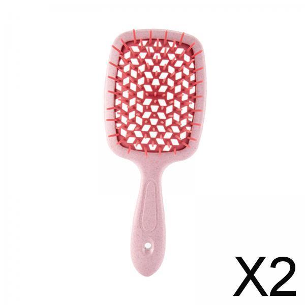 2xDetangling Hair Brush Soft Flexible Accessory Durable Curved Vent Hair Brush Pink