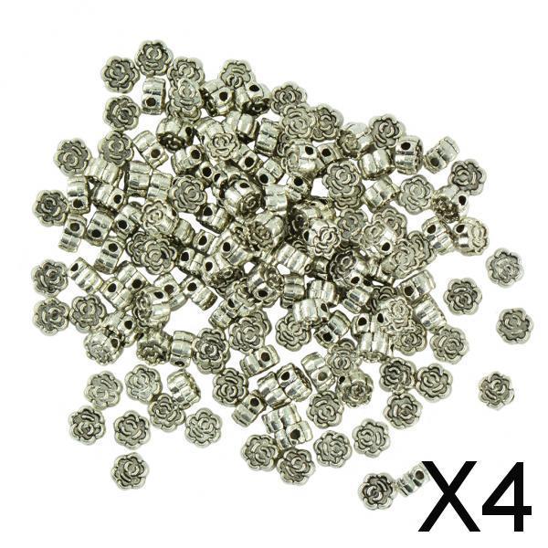 4x100 Pieces Tibetan Silver Rose Flower Engraved Spacer Beads Making 6x3mm