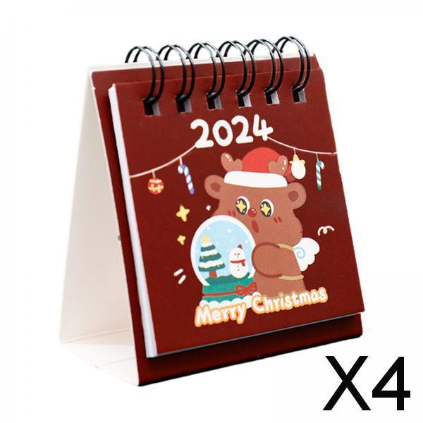 4xCute Standing Flip Desktop Calendar Twin Wire Binding Calendar for Household Red