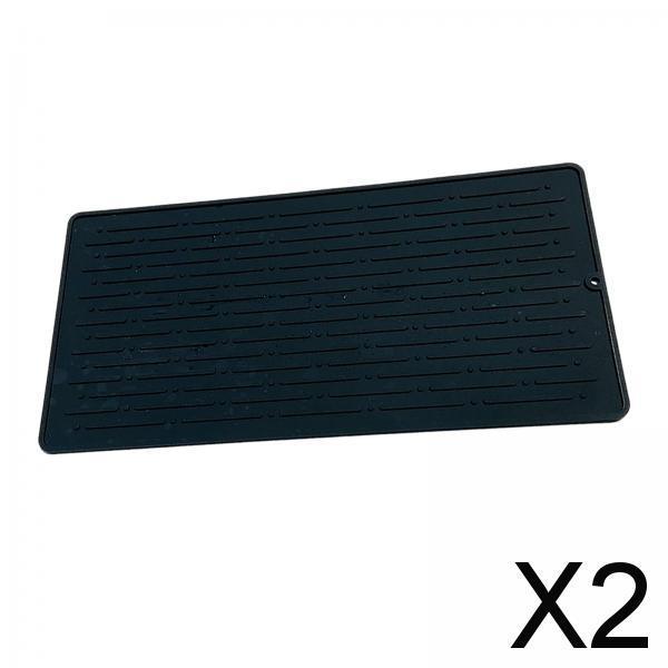 2xSilicone Drying Mat Sink Mat Rectangle Tableware Table Mat Placemat Flexible Black
