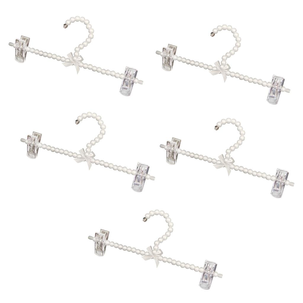 5Pcs 30cm Pearl Beaded Clothes Pants Hanger Trousers Holder with Clip White