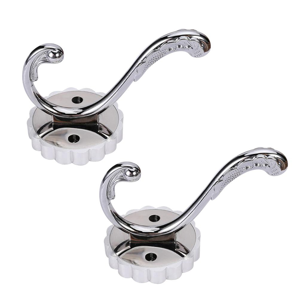 2pcs Single Coat Hat Hook Wall Mounted Hook Wardrobe Purse Holder Silver