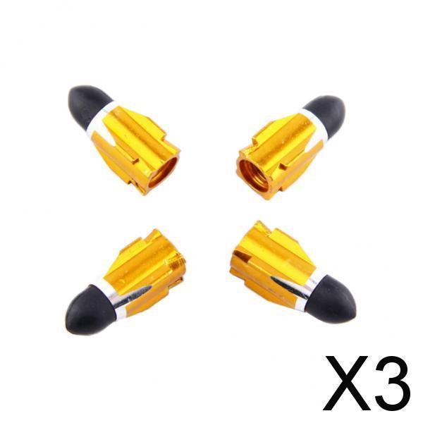 3x4Pieces Alloy Tire Stem Valve Caps Dust Cover for Motorcycle Yellow + Black