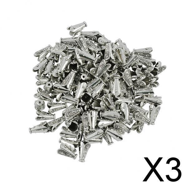 3x100 Pieces Tibetan Silver Bump Caps Flower Focal Tassel Necklace Jewelry DIY