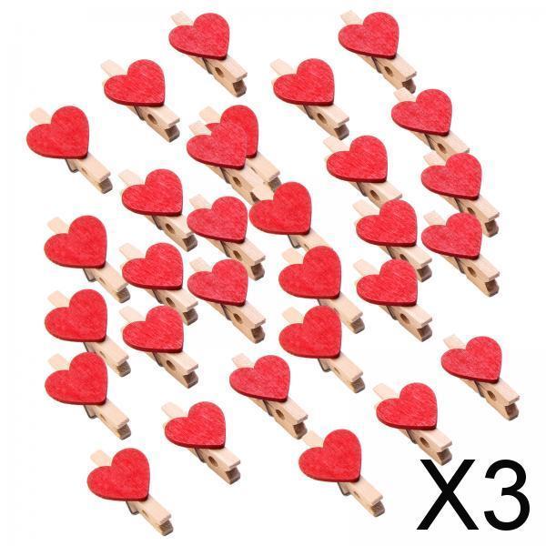 3x30pcs Mini Wooden Clothes Photo Paper Peg Clothespin Craft Clips 30MM Red