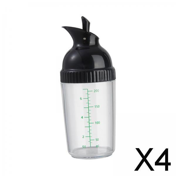 4xSalad Dressing Shaker 200ml Clear Leakproof Salad Shaker Dispenser Household Black