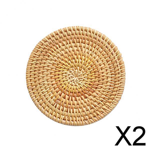 2xHeat Insulation Round Coaster Handmade Rattan Placemat for Coffee Mugs Cups 13cm