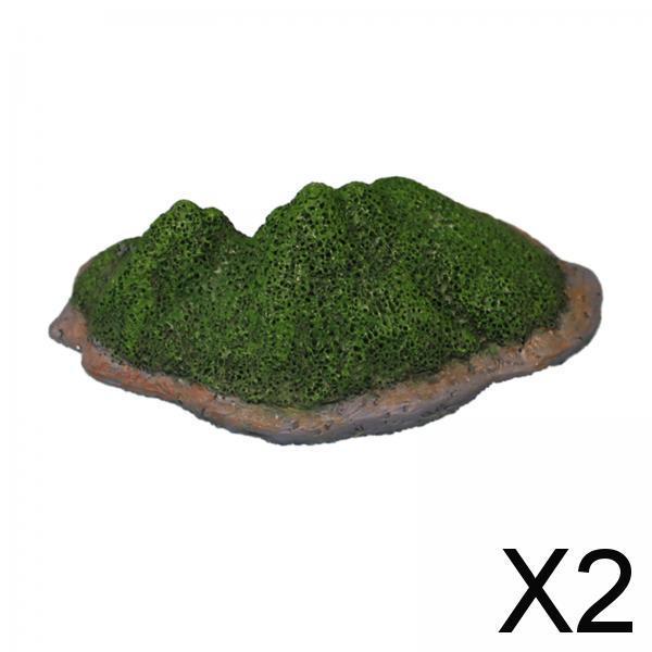 2xArtificial Mosses Rock Fake Fresh Green Mosses Covered Stone for Fish Tank