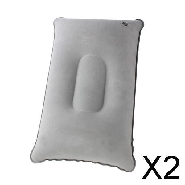 2xInflatable Pillow Travel Air Cushion Camping Car Beach Head Rest Support 43x27cm Light Gray