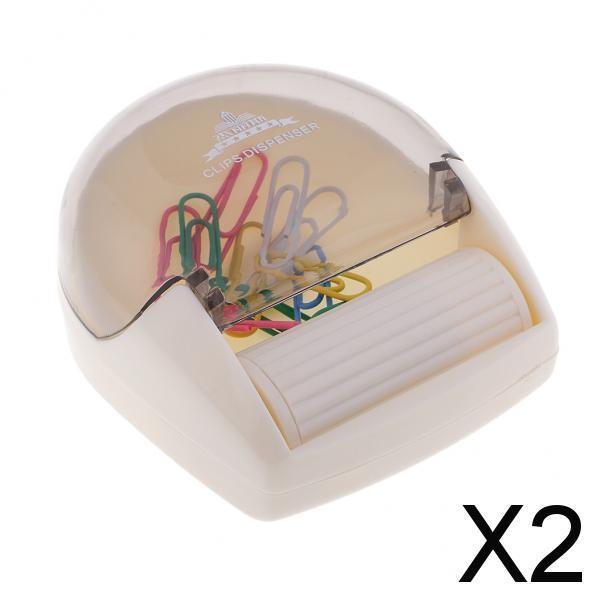 2xPaper Clip Dispenser with Magnet Wheel and 12 Clips Office Desk Top Supplies