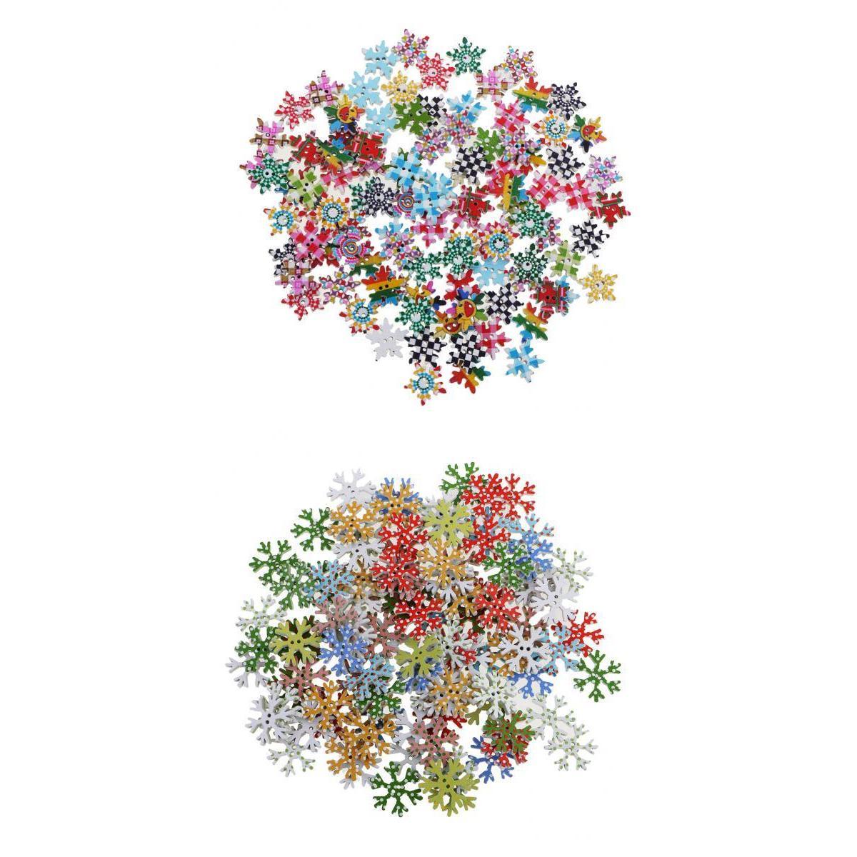 200 Pieces Assorted Snowflake Wooden Button for Scrapbooking Xmas Decoration