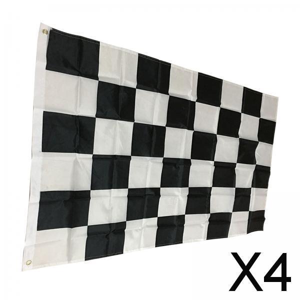 4xHanging Checkered Flag Rectangle Portable Banner for Indoor Decorative