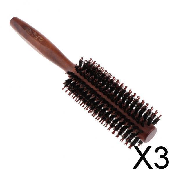 3xBristles Wood Round Styling Hairbrush Roll Comb for Curling Straight Hair 01
