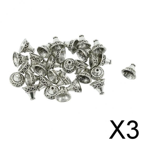 3x30 Pieces Tibetan Silver Patterned Caps Flower Focal Tassel Jewelry DIY
