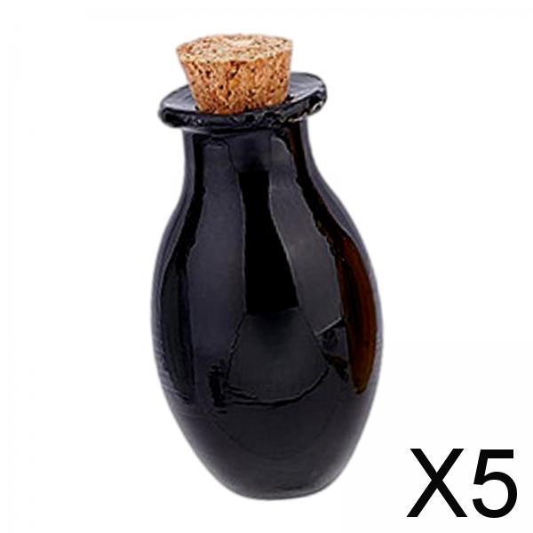 5xSmall Glass Bottles with Cork Stoppers Clear Wishing Bottle Jars Black