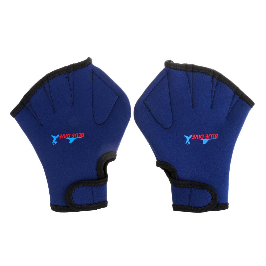 Swimming Diving Training Exercise Hand Paddle Webbed Gloves Neoprene Navy