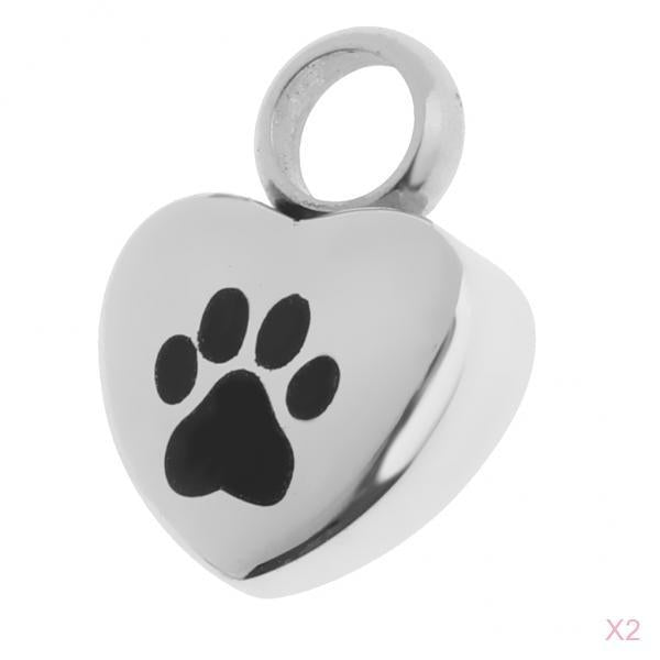 2pcs Stainless Steel Animal Print Heart Urn Pendant Memorial Ash Cremation