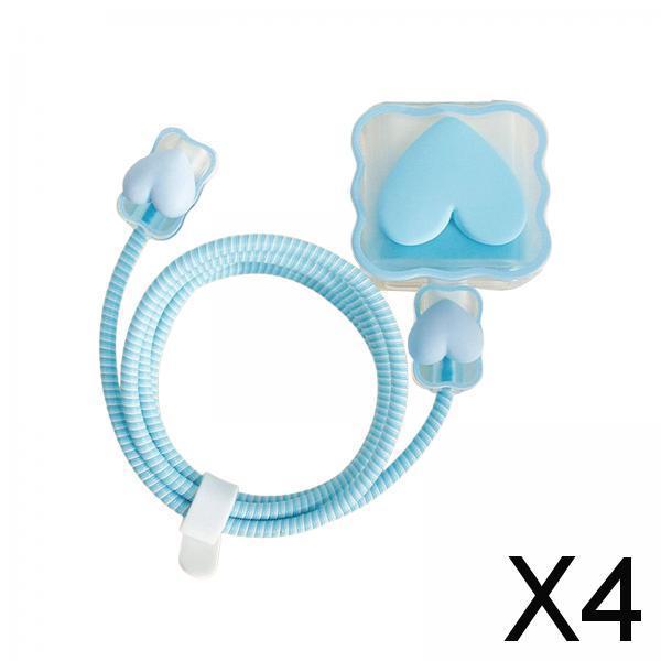 4xChargers Cable Protective Cover 4in1 3D Protective Case for Cell Phone Phone Love Blue