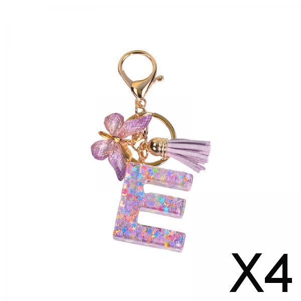 4xResin Keychain Ornaments Girls Women Gifts English Alphabet Keyring Keychain E